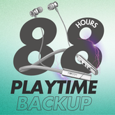 Highlight of 88 hours playback time feature shown with battery icon and long-lasting usage symbol